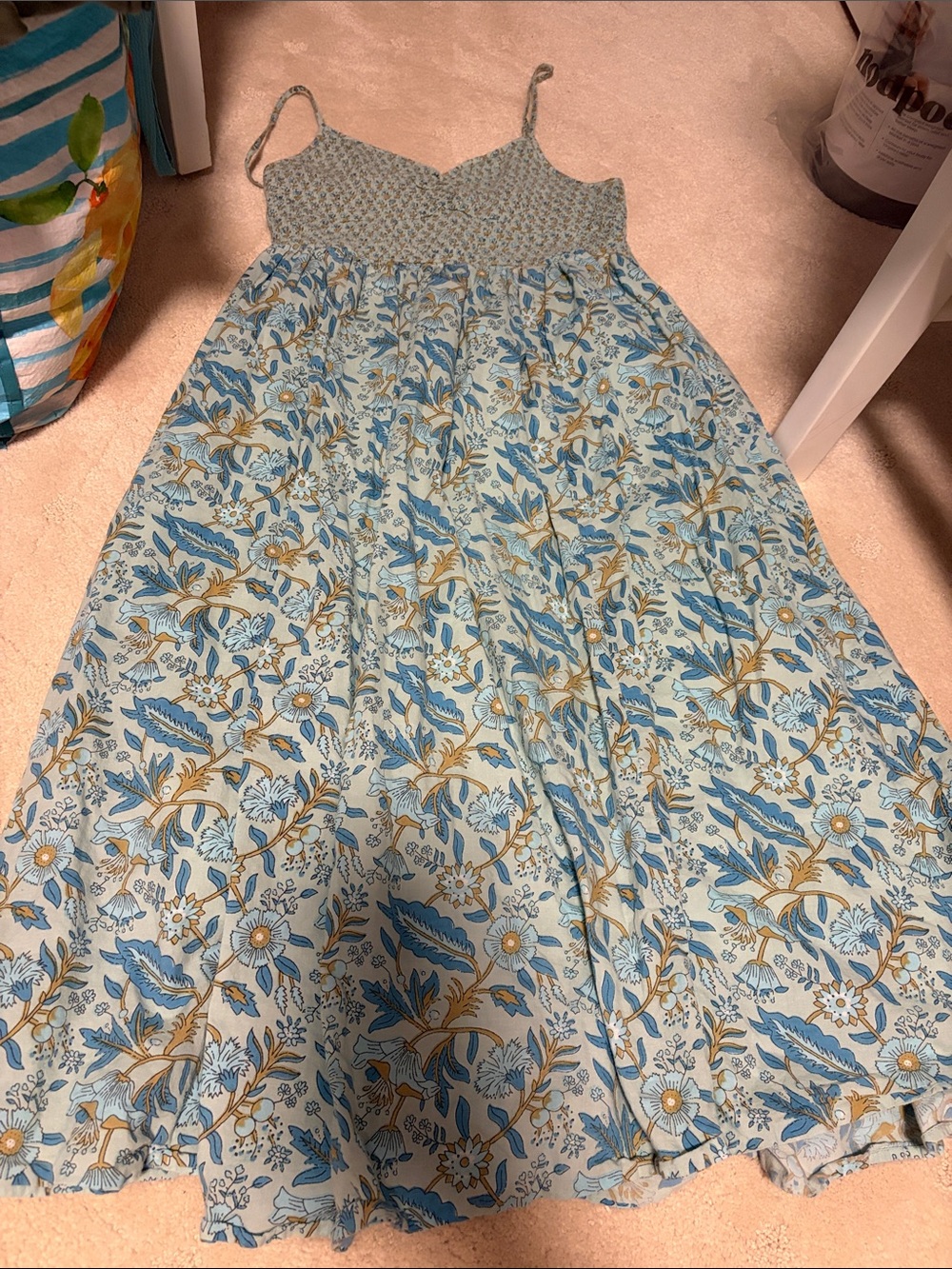 Nordstrom Maisie Medium Blue Floral Smocked Cotton Sundress